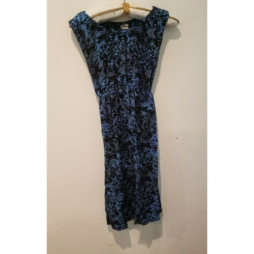Hand Kreation Womens Printed A-Line Belted Dress Sz Small Blue Sleeveless Rayon